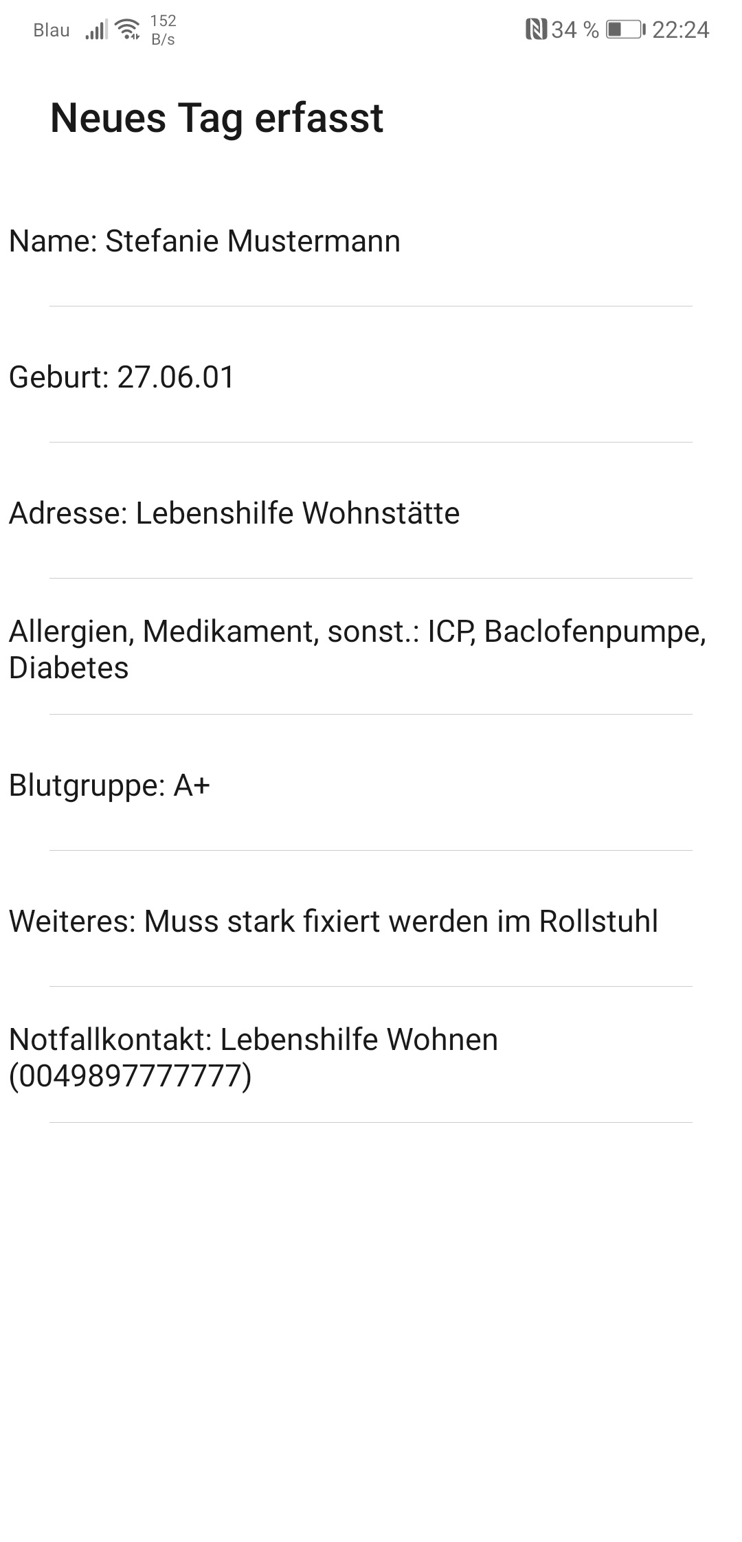 Screenshot: Neues Tag erfasst