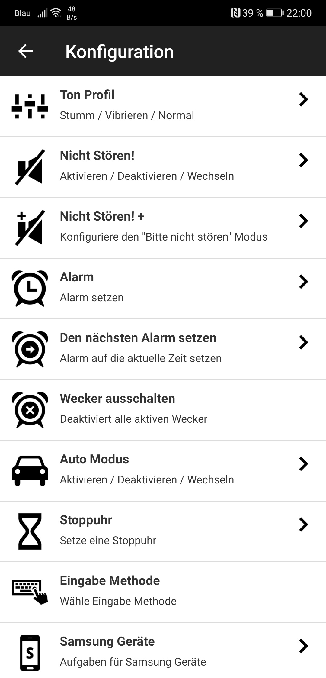 Screenshot: Wecker stellen