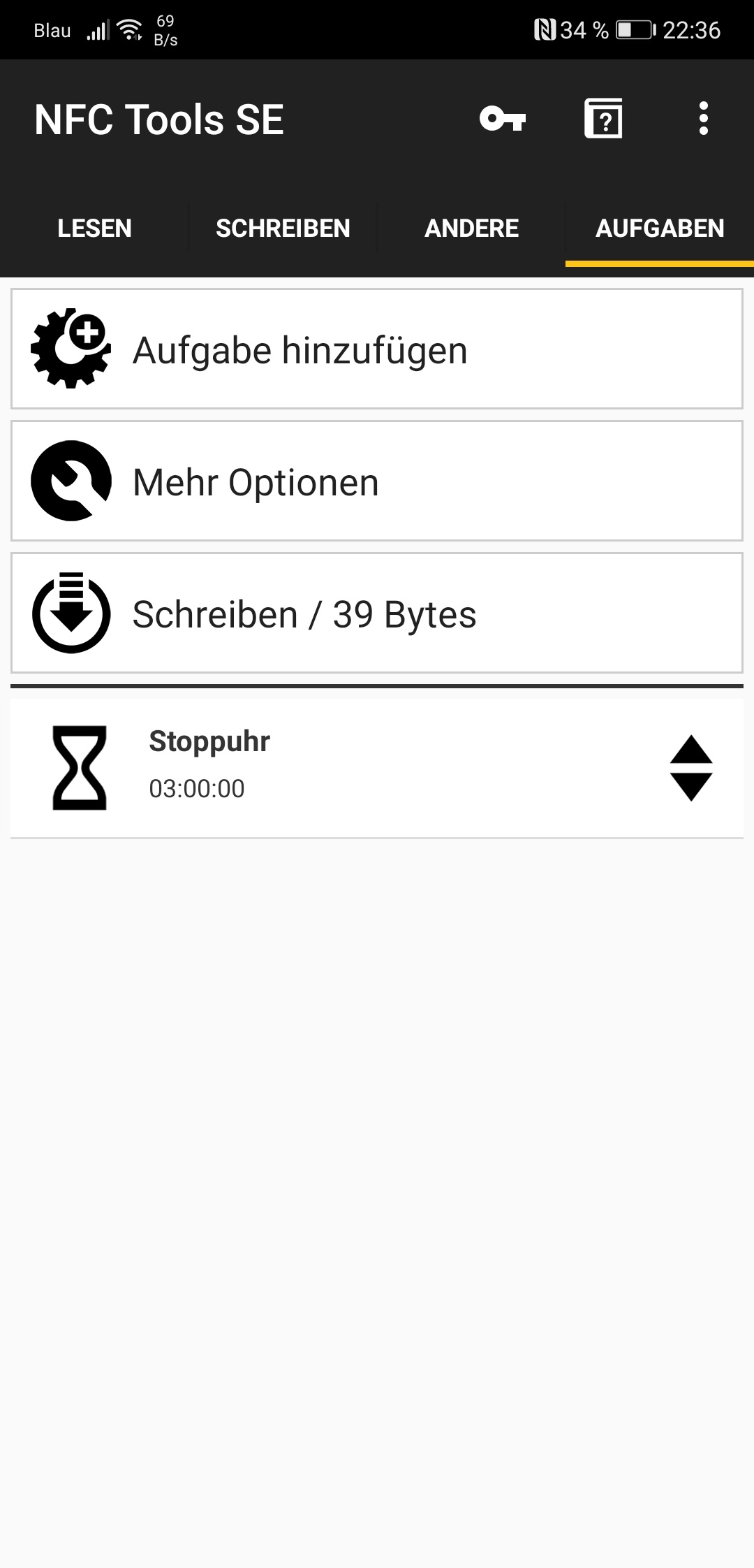 Screenshot: Stoppuhr steht auf 3 Stunden